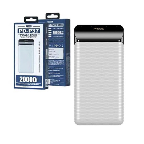 PRODA POWER BANK PD-P37 WITH DUAL OUTPUTS WITH LED 20000MAH WHITE